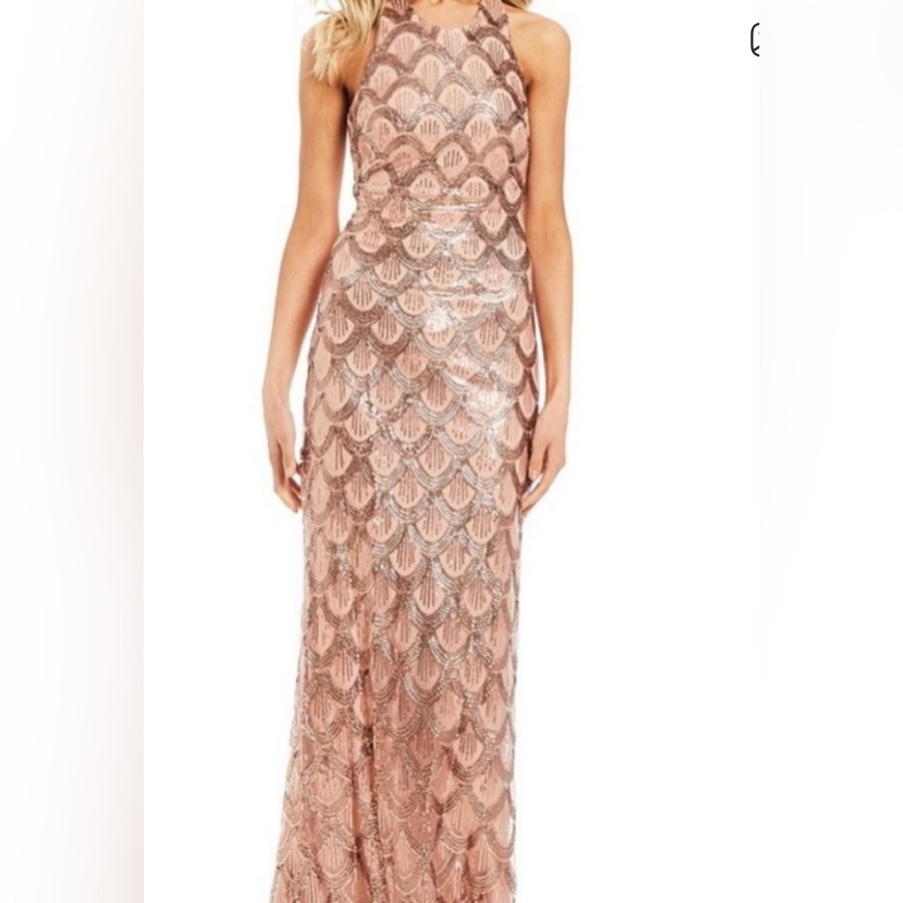 Downton Abbey rose gold sequin scallop pattern lined sz. 22W sleeveless